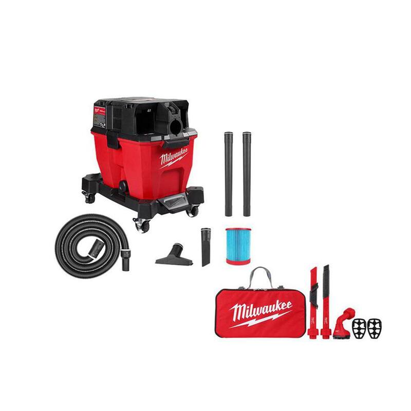 Milwaukee M18 FUEL 9 Gal. Cordless Dual-Battery Wet/Dry Shop Vacuum with AIR-TIP 1-1/4 in. - 2-1/2 in. (4- Piece) Automotive Kit - 0920-20-49-90-2019A