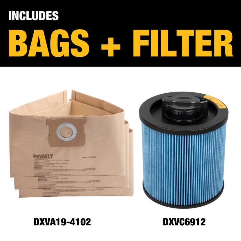 DEWALT 3-Pack Disposable Bag and Fine Dust Cartridge Filter Combo Pack for 12-16 Gallon Wet/Dry Vacuums - 6912-4102