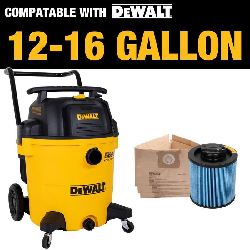 DEWALT 3-Pack Disposable Bag and Fine Dust Cartridge Filter Combo Pack for 12-16 Gallon Wet/Dry Vacuums - 6912-4102