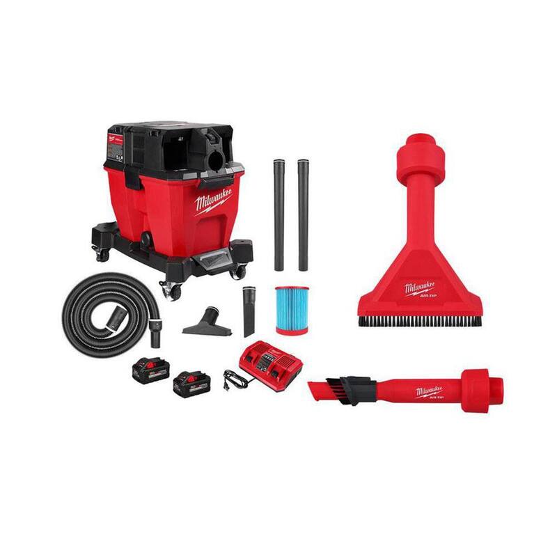Milwaukee M18 FUEL 9 Gal. Cordless Dual-Battery Wet/Dry Shop Vacuum Kit w/AIR-TIP 1-1/4 in. - 2-1/2 in. Utility Brush and Nozzle - 0920-22HD-49-90-2028-49-90-2038