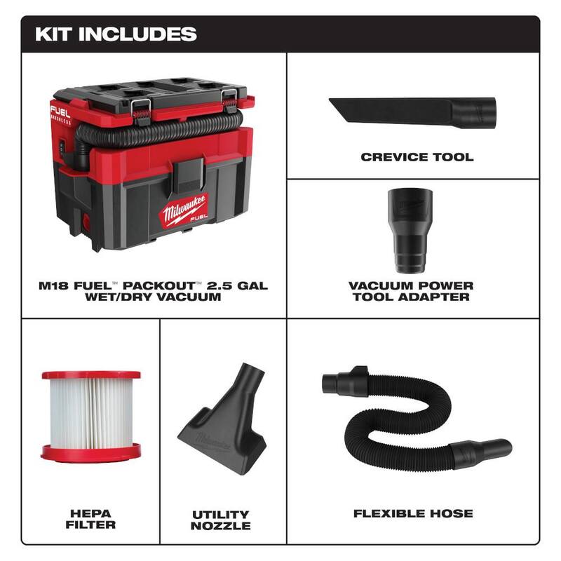 Milwaukee M18 FUEL PACKOUT 18-Volt Lithium-Ion Cordless 2.5 Gal. Wet/Dry Vacuum with 2 M18 HIGH OUTPUT 6.0Ah Batteries and Charger - 0970-20-48-11-1862-48-59-1802