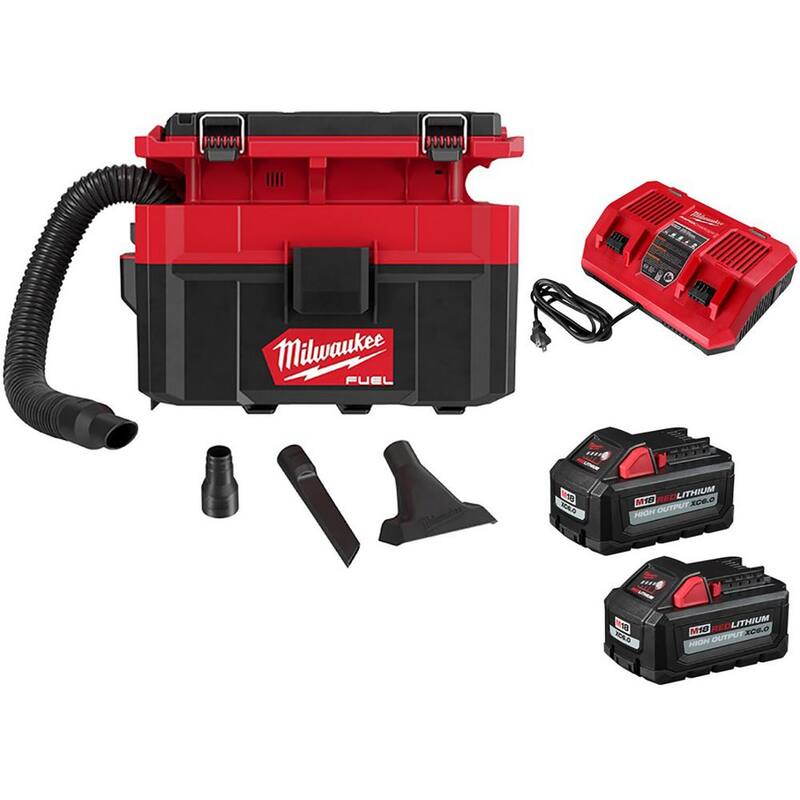 Milwaukee M18 FUEL PACKOUT 18-Volt Lithium-Ion Cordless 2.5 Gal. Wet/Dry Vacuum with 2 M18 HIGH OUTPUT 6.0Ah Batteries and Charger - 0970-20-48-11-1862-48-59-1802