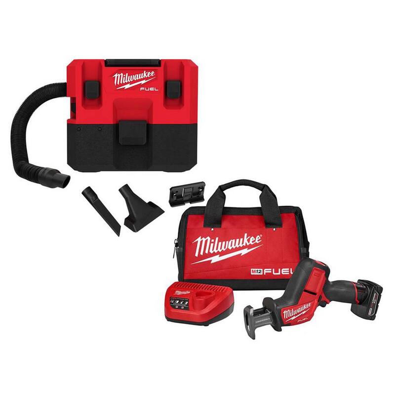 Milwaukee M12 FUEL 12-Volt Lithium-Ion Cordless 1.6 Gal. Wet/Dry Vacuum w/M12 FUEL HACKZALL Reciprocating Saw Kit - 0960-20-2520-21XC