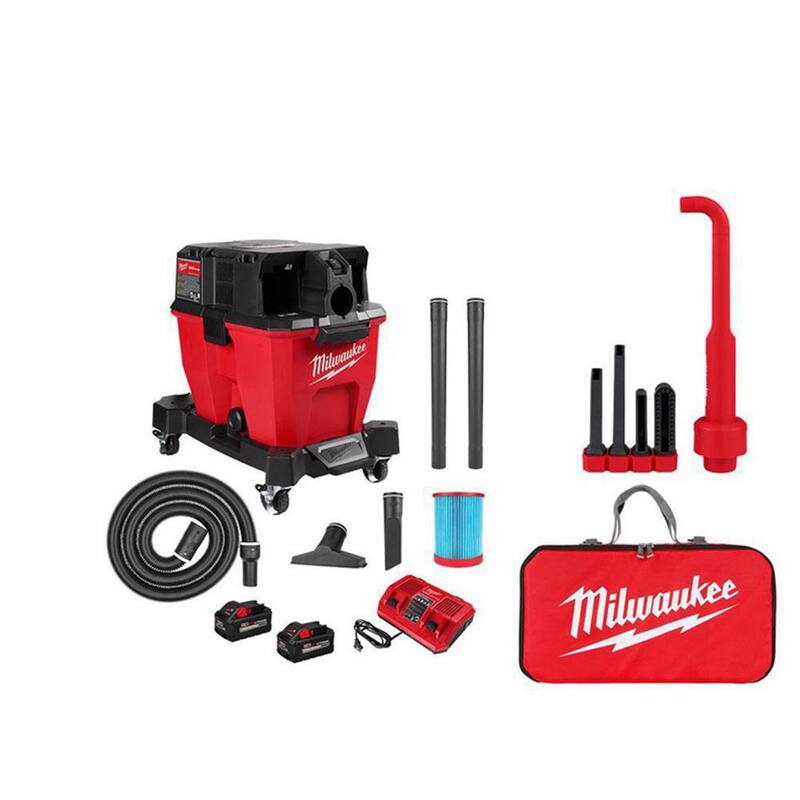 Milwaukee M18 FUEL 9 Gal. Cordless Dual-Battery Wet/Dry Shop Vacuum Kit w/AIR-TIP 1-1/4 in. - 2-1/2 in. Right Angle Tool and Bag - 0920-22HD-49-90-2026-49-90-2019