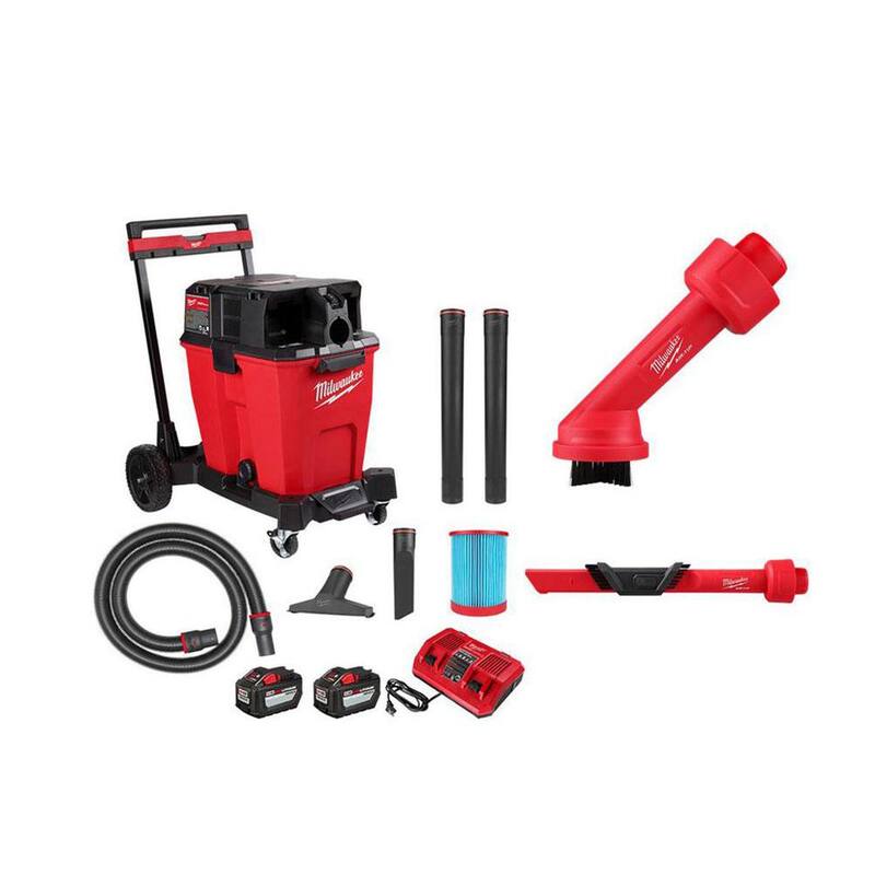 Milwaukee M18 FUEL 12 Gal. Cordless Dual-Battery Wet/Dry Shop Vac Kit with AIR-TIP 1-1/4 in. - 2-1/2 in. Brush and Crevice Tools - 0930-22HD-49-90-2035-49-90-2023