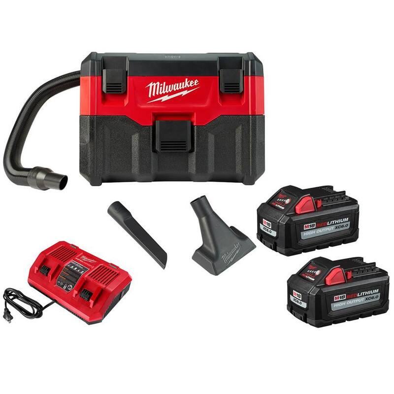 Milwaukee M18 18-Volt 2 Gal. Lithium-Ion Cordless Wet/Dry Vacuum with 2 M18 HIGH OUTPUT 6.0 Ah Batteries and Charger - 0880-20-48-11-1862-48-59-1802