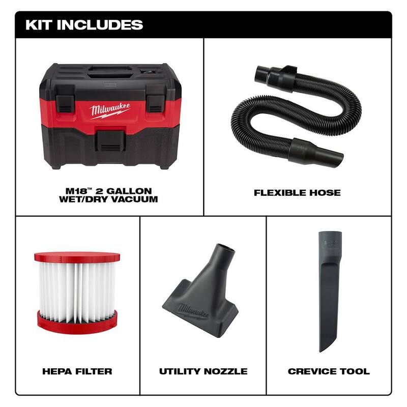 Milwaukee M18 18-Volt 2 Gal. Lithium-Ion Cordless Wet/Dry Vacuum with 2 M18 HIGH OUTPUT 6.0 Ah Batteries and Charger - 0880-20-48-11-1862-48-59-1802
