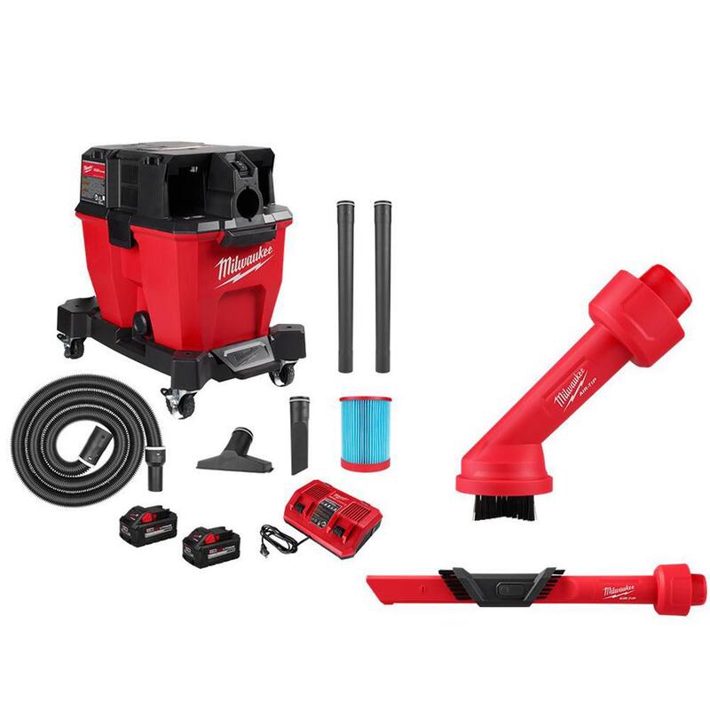 Milwaukee M18 FUEL 9 Gal. Cordless Dual-Battery Wet/Dry Shop Vacuum Kit with AIR-TIP 1-1/4 in. - 2-1/2 in. Brush and Crevice Tools - 0920-22HD-49-90-2035-49-90-2023