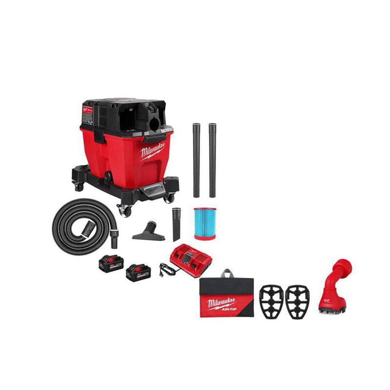Milwaukee M18 FUEL 9 Gal. Cordless Dual-Battery Wet/Dry Shop Vacuum Kit w/AIR-TIP 1-1/4 in. - 2-1/2 in. Swiveling Palm Brush Tool - 0920-22HD-49-90-2020