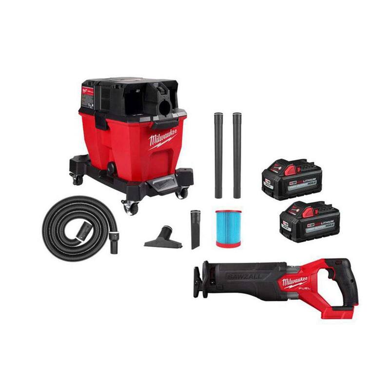 Milwaukee M18 FUEL 9 Gal. Cordless DUAL-BATTERY Wet/Dry Shop Vacuum & SAWZALL Reciprocating Saw w/6.0Ah Batteries (2-Pack) - 0920-20-2821-20-48-11-1862
