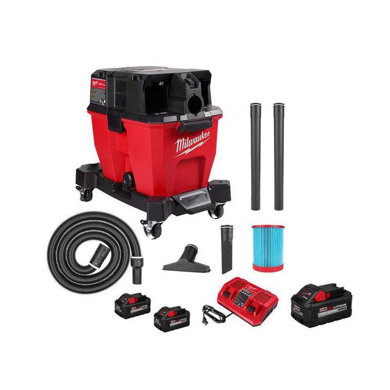 Milwaukee M18 FUEL 9 Gal. Cordless DUAL-BATTERY Wet/Dry Shop Vacuum Kit with (3) 8.0 Ah Batteries, Filter, Hose and Accessories - 0920-22HD-48-11-1880