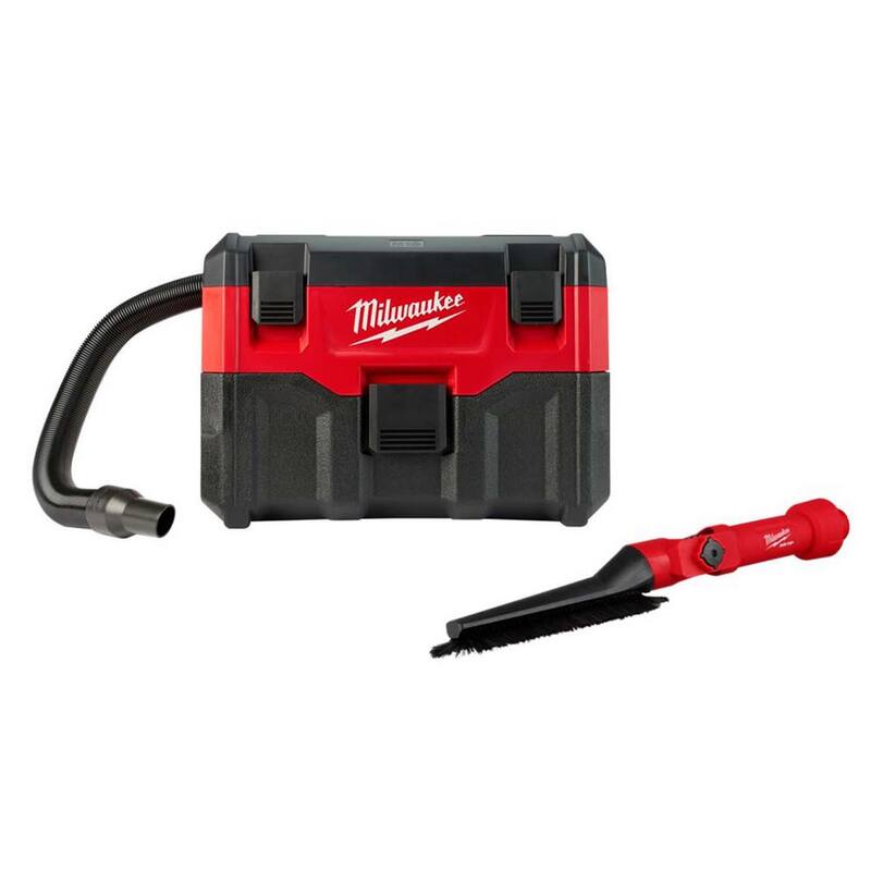 Milwaukee M18 18-Volt 2 Gal. Lithium-Ion Cordless Wet/Dry Vacuum & AIR-TIP Low-Profile Pivoting Brush Wet/Dry Vacuum Attachment - 0880-20-49-90-2027