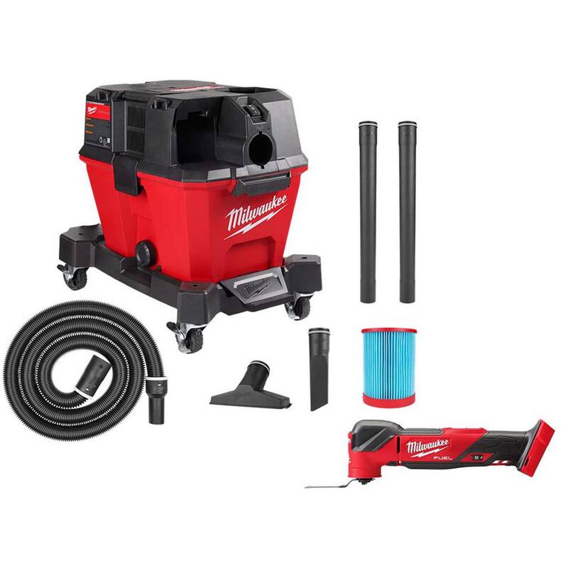 Milwaukee M18 FUEL 6 Gal. Cordless Wet/Dry Shop Vacuum with Filter, Hose, Accessories and M18 FUEL Oscillating Multi-Tool - 0910-20-2836-20