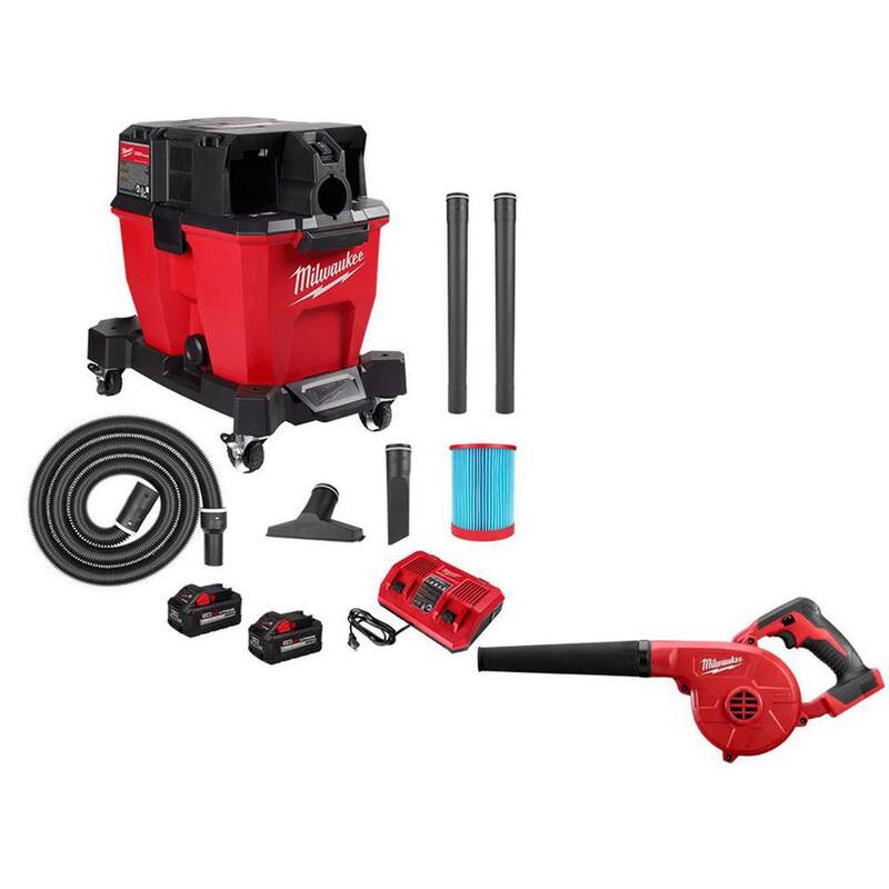 Milwaukee M18 FUEL 9 Gal. Cordless Dual-Battery Wet/Dry Shop Vacuum Kit with M18 Compact Blower - 0920-22HD-0884-20