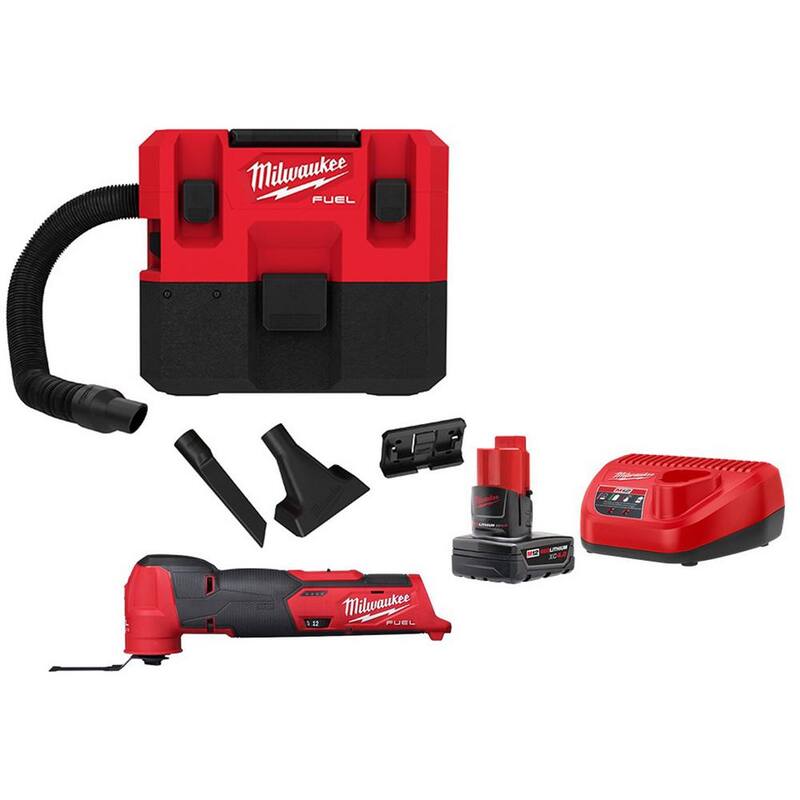 Milwaukee M12 FUEL 12-Volt Lithium-Ion Cordless 1.6 Gal. Wet/Dry Vacuum & Oscillating Multi-Tool Kit with 4.0 Ah Battery & Charger - 0960-20​-48-59-2440-2526-20