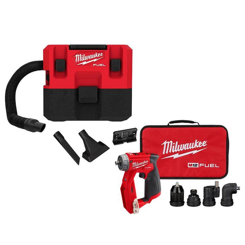 Milwaukee M12 FUEL 12-Volt Lithium-Ion Cordless 1.6 Gal. Wet/Dry Vacuum and 4-in-1 Installation 3/8 in. Drill Driver (2-Tool) - 0960-20​-2505-20