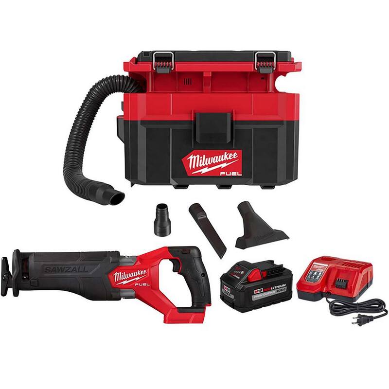 Milwaukee M18 FUEL PACKOUT 18-Volt 2.5 Gal. Lithium-Ion Cordless Wet/Dry Vacuum and SAWZALL Reciprocating Saw Kit - 0970-20​-2821-20-48-59-1880
