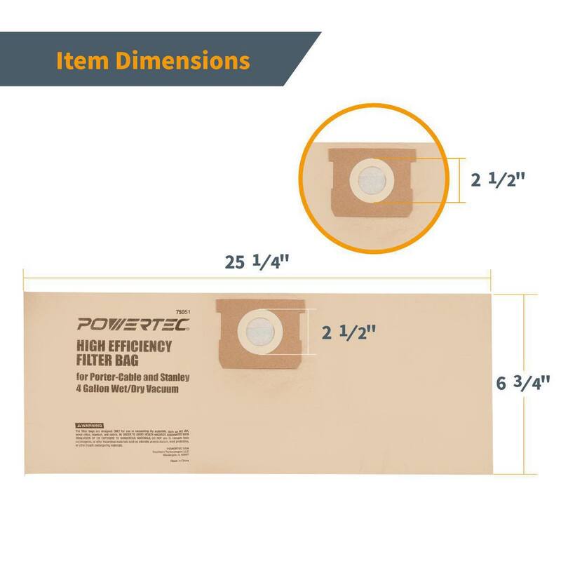POWERTEC 4 Gal. Vacuum Bag for Stanley 25-1238/ Porter Cable PCX18301-4B, Replacement Filter Bag for Stanley, Porter Cable (9PK) - 75051-P3