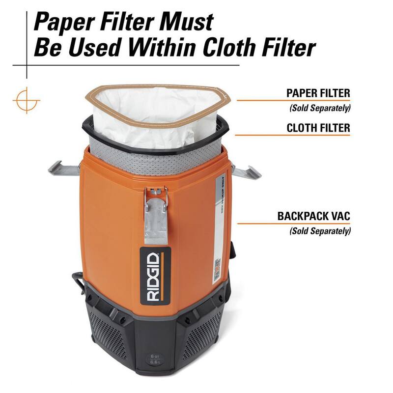 RIDGID Replacement Dry Pick-up Only Shop Vac Micro Cloth Filter for RIDGID 6 Quart NXT Backpack Vacuum HDB600 (1-Pack) - VFB102
