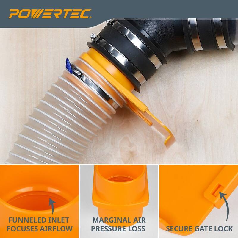 POWERTEC 4 in. Integrated Blast Gate Clog Resistant, Anti Gap Tapered ABS Plastic Fitting for Dust Collection Systems (2-Pack) - 70295-P2