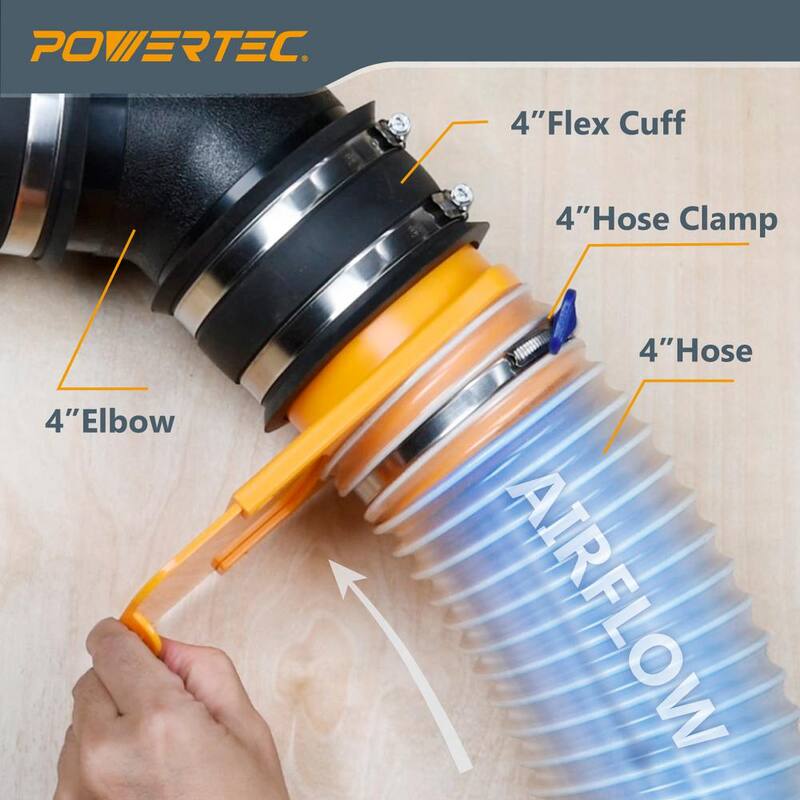 POWERTEC 4 in. Integrated Blast Gate Clog Resistant, Anti Gap Tapered ABS Plastic Fitting for Dust Collection Systems (2-Pack) - 70295-P2