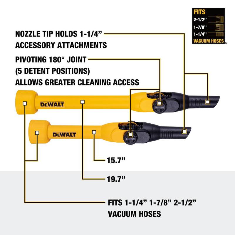 DEWALT Pivoting Extension Wand 1-1/4 in. to 2-1/2 in. Wet/Dry Vacuum 2-Piece - DXVA00-1200