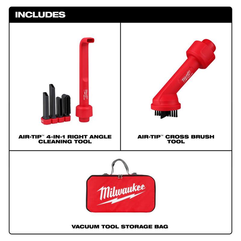 Milwaukee AIR-TIP 1-1/4 in. - 2-1/2 in. 4-In-1 Right Angle Tool and Brush Wet/Dry Shop Vacuum Attachment with Bag (5-Piece) - 49-90-2026-49-90-2019-49-90-2035