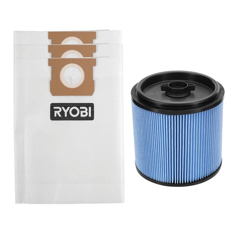RYOBI Large Dust Collection Bags for 40V 10 Gal Wet/Dry Vacuum (3-Pack) with HEPA Filter for Large Capacity Vacuums - A32FB01-A32RF07