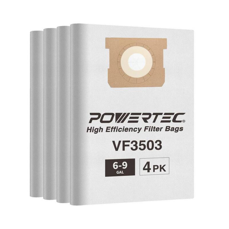 ‎POWERTEC 6-9 Gal. Shop Vacuum Bag for Ridgid VF3503/ Workshop WS32090F2, Replacement Filter Bag for Ridgid RT0600/ Workshop (4PK) - 75016-P2