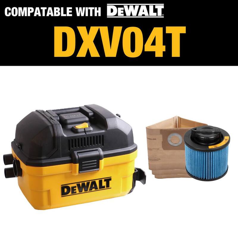 DEWALT 3-Pack Disposable Bag and Fine Dust Cartridge Filter Combo Pack for 4 Gallon DXV04T Wet/Dry Vacuums - 4002-4040