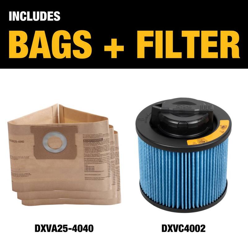 DEWALT 3-Pack Disposable Bag and Fine Dust Cartridge Filter Combo Pack for 4 Gallon DXV04T Wet/Dry Vacuums - 4002-4040