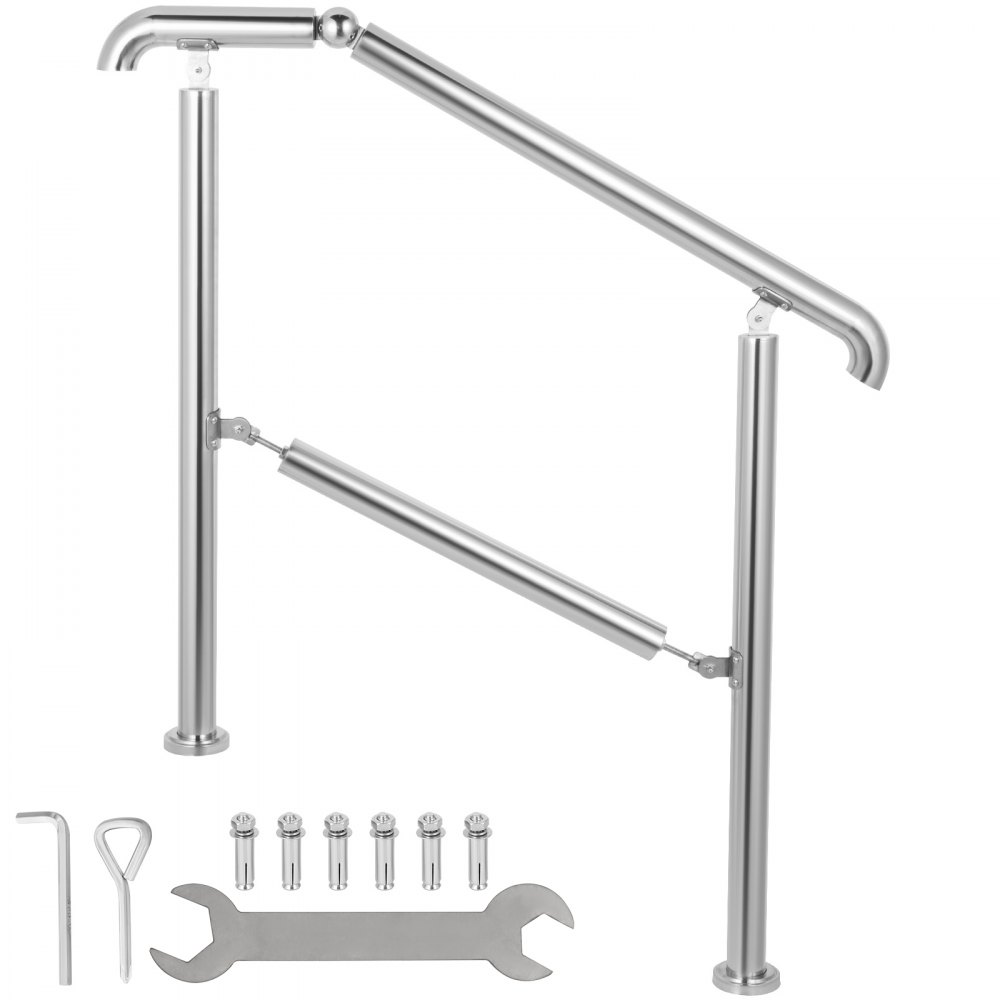 VEVOR Stainless Steel Transitional Handrail fit for Level Surface and 2 to 3 Adjustable Stair Indoor Outdoor Step Railings 441lb Capacity W/Installation Kit Porch DIY, Silver - BXGLTFS3BDLZ00001V0