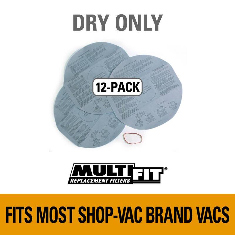 MULTI FIT Disposable Dry Pick-up Only Wet Dry Vacuum Disc Filter with Retainer Band for Select Shop-Vac Brand Shop Vacs (12-Pack) - VF2002B