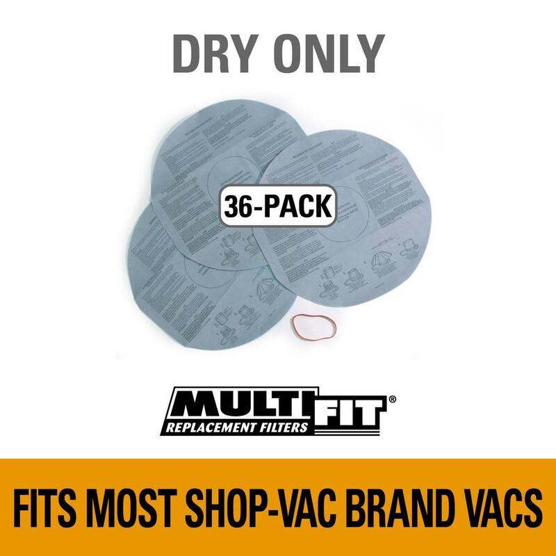 MULTI FIT Disposable Dry Pick-up Only Wet Dry Vacuum Disc Filter with Retainer Band for Select Shop-Vac Brand Shop Vacs (36-Pack) - VF2002D