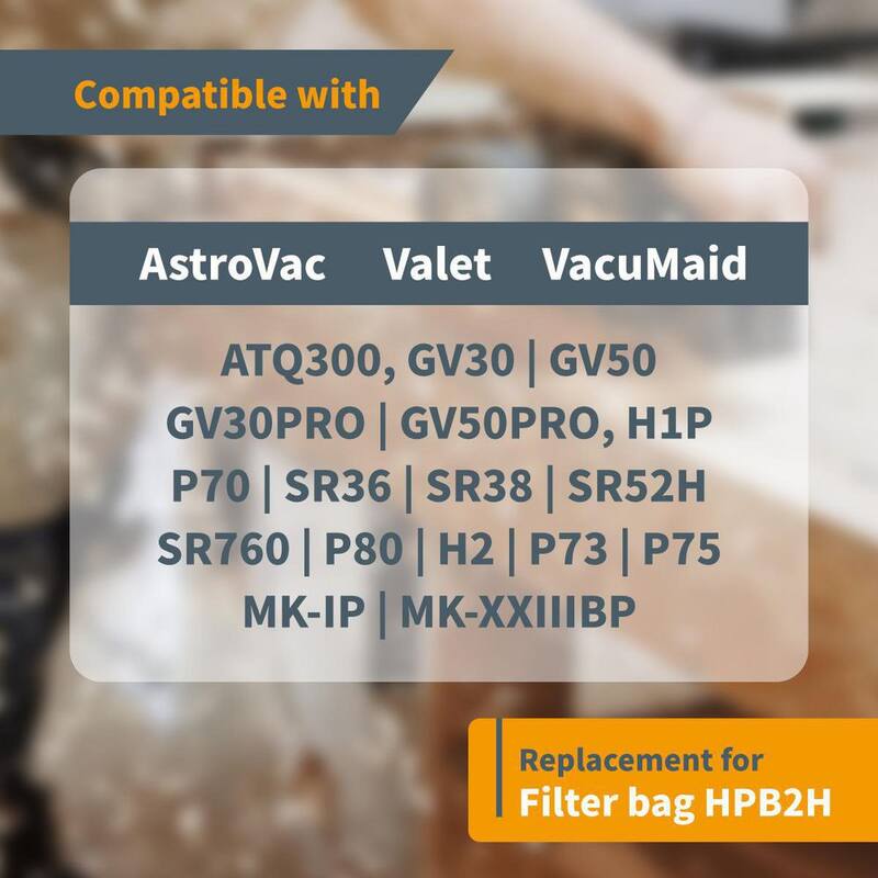 POWERTEC 5-ply Central Vacuum Bag for AstroVac, Valet and VacuMaid HPB2H, HPB2HPK, Replacement Filter Bag, Dust Bags (15-Pack) - 75046-P5
