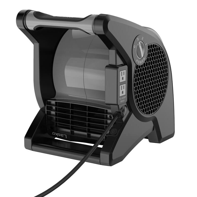 Lasko 11.2 in. 3 Speeds Blower Fan in Gray with Carry Handle, Circuit Breaker, Power Outlets, High Velocity Utility Pivoting - U15610