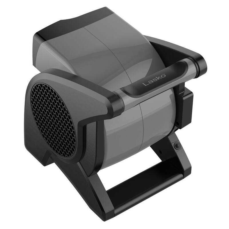 Lasko 11.2 in. 3 Speeds Blower Fan in Gray with Carry Handle, Circuit Breaker, Power Outlets, High Velocity Utility Pivoting - U15610