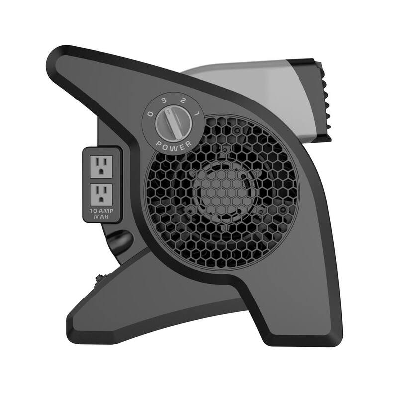 Lasko 11.2 in. 3 Speeds Blower Fan in Gray with Carry Handle, Circuit Breaker, Power Outlets, High Velocity Utility Pivoting - U15610