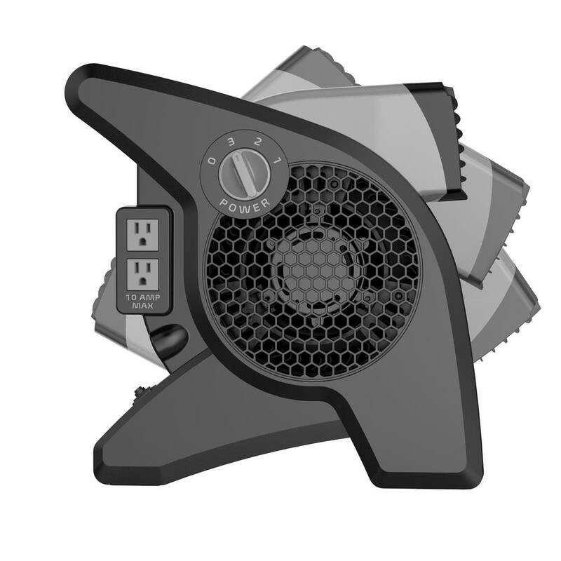 Lasko 11.2 in. 3 Speeds Blower Fan in Gray with Carry Handle, Circuit Breaker, Power Outlets, High Velocity Utility Pivoting - U15610