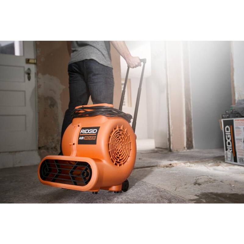 RIDGID 1625 CFM 3-Speed Portable Blower Fan Air Mover with Collapsible Handle and Rear Wheels for Water Damage Restoration - AM2560