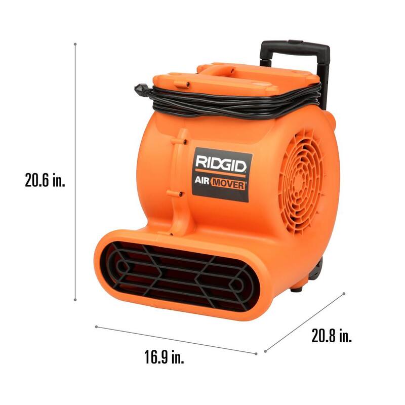 RIDGID 1625 CFM 3-Speed Portable Blower Fan Air Mover with Collapsible Handle and Rear Wheels for Water Damage Restoration - AM2560