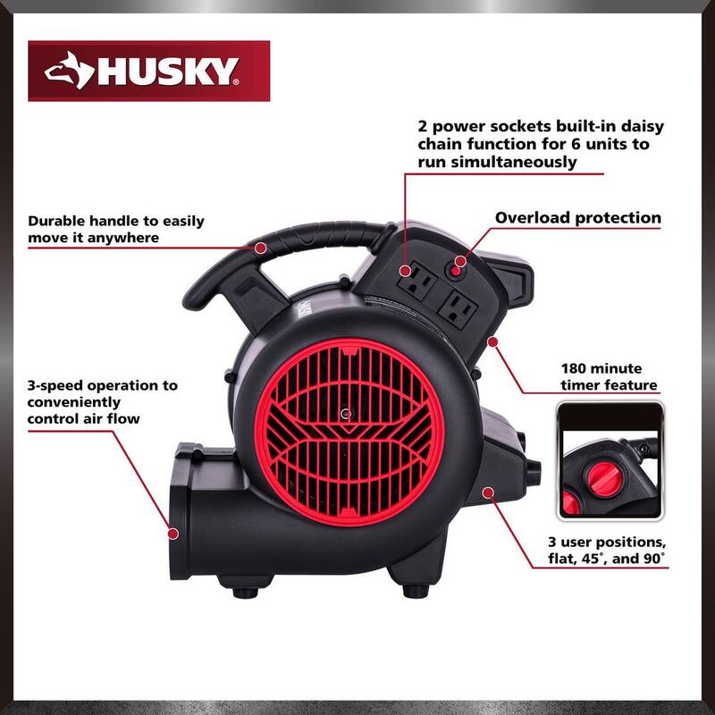 Husky 1/5 HP 6.89 in. 3-Speed Blower Fan in Black with Extended Timer - AM1180