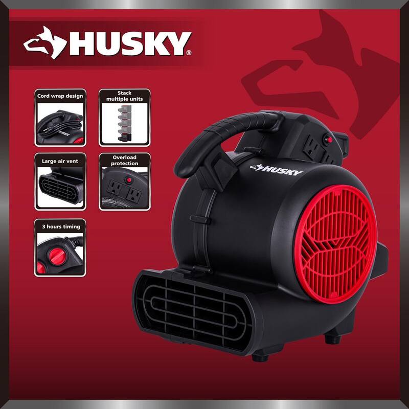 Husky 1/5 HP 6.89 in. 3-Speed Blower Fan in Black with Extended Timer - AM1180