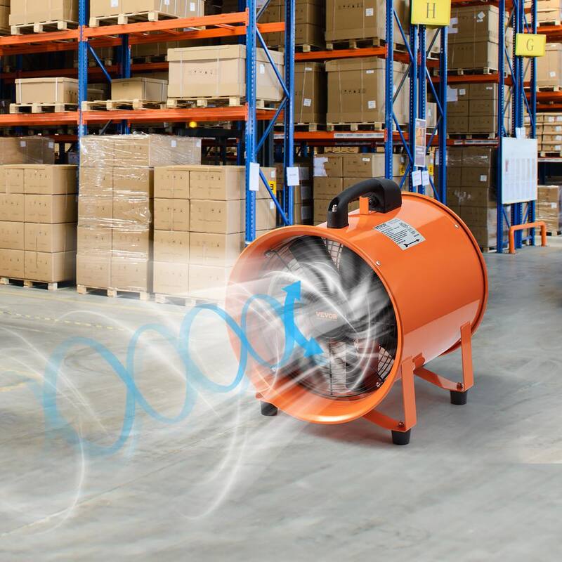 VEVOR Portable Ventilator 8 in. Heavy Duty Blower Fan with 16.4 ft. Duct Hose 195W Industrial Utility Blower 1070CFM, Orange - BXSGS230W58IN475TV1