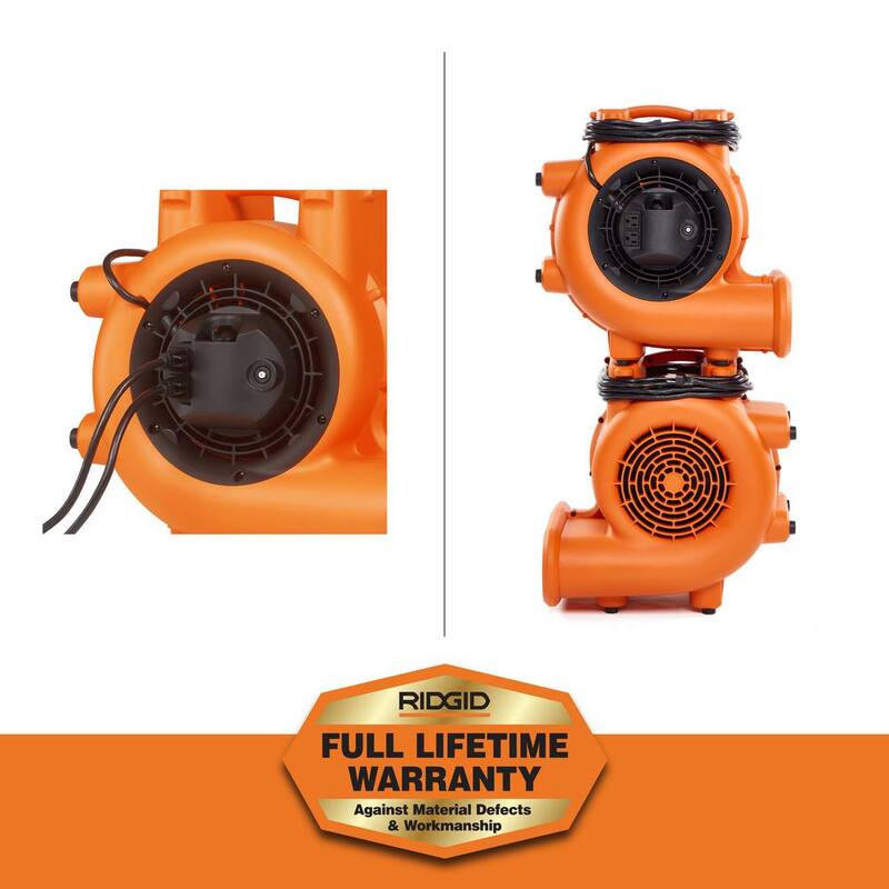 RIDGID 1625 CFM 3-Speed Blower Fan Air Mover with Daisy Chain, 3 Operating Positions for Water Damage Restoration - AM2287