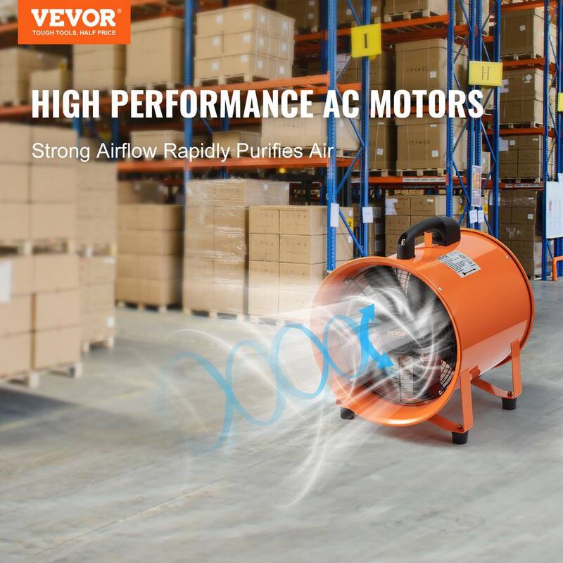 VEVOR Portable Ventilator 12 in. Heavy Duty Blower Fan with 33 ft. Duct Hose 560W Industrial Utility Blower 2894CFM, Orange - SSG350W1012INHX6UV1