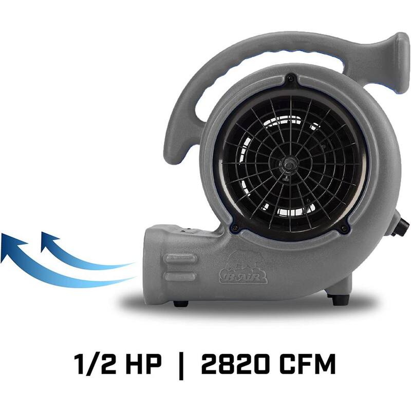 B-Air 1/2 HP Air Mover for Janitorial Water Damage Restoration Stackable Carpet Dryer Floor Blower Fan in Grey - BA-VP-50-GY