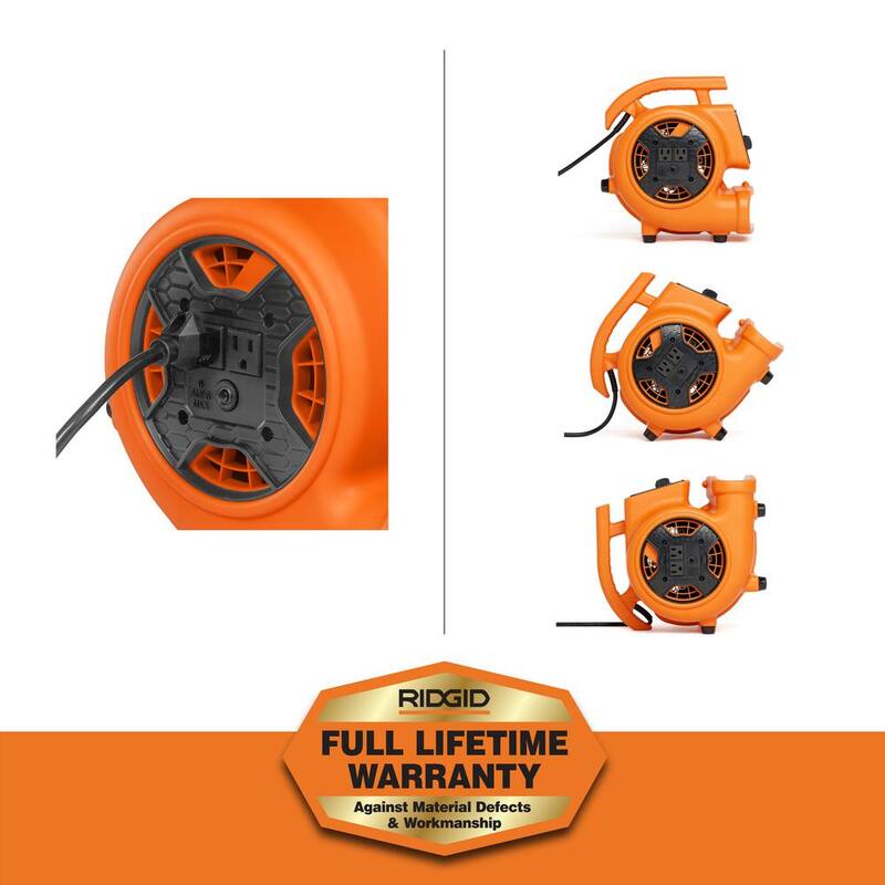 RIDGID 600 CFM 3-Speed Portable Blower Fan Air Mover with Daisy Chain, 3 Operating Positions for Water Damage Restoration - AM2265