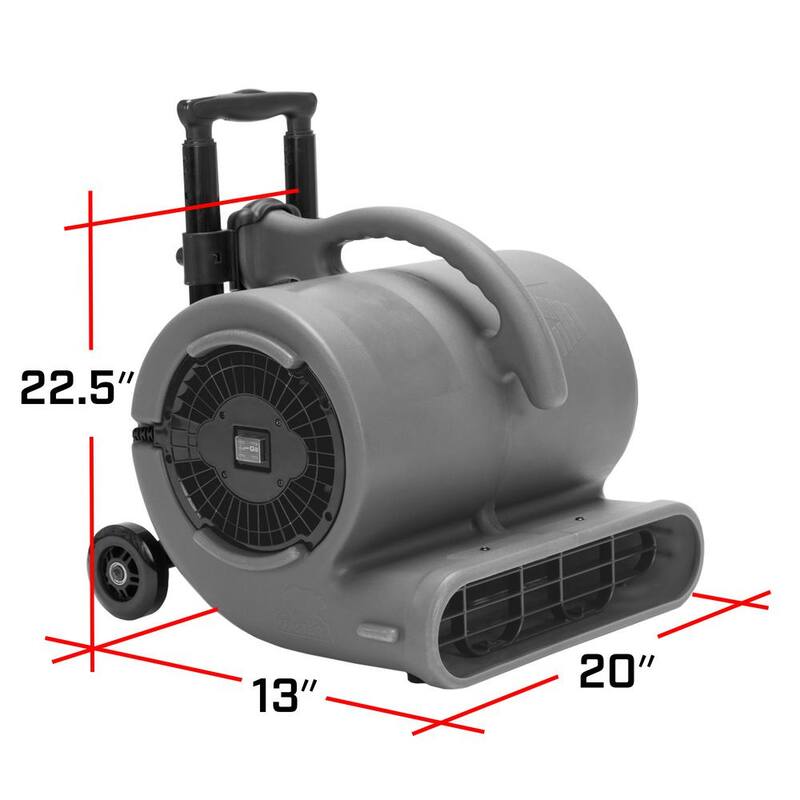 B-Air 1/2 HP Air Mover for Janitorial Water Damage Restoration Stackable Carpet Dryer Floor Blower Fan with Handle Grey - BA-VP-50-GY-H