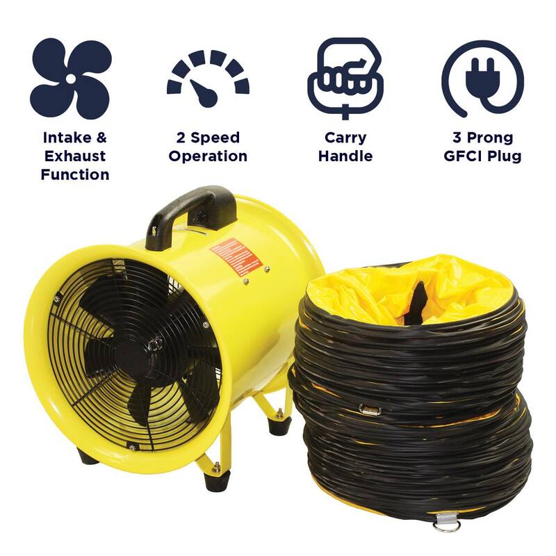 Maxx Air 12 in. 2-Speed High Velocity Portable Confined Space Ventilator Blower Fan in Yellow with 20 ft. Hose - HVHF12COMBOUPS